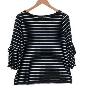 White House Black Market Blouse Top Womens Medium Black White Striped Knit Rayon